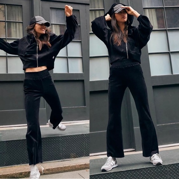 Free People Pants - Free People Movement Black Take The Lead Velour Flare Pants Size Medium